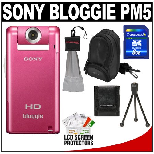 Sony Bloggie MHS-PM5 1080 HD Video Snap Camera Camcorder Pink 8GB Card Case Accessory Kit