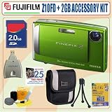 Fuji Finepix Z10fd 7.2MP Digital Camera (Wasabi Green) with 2 GB Accessory Kit. Includes 2 Gigabyte SD Secure Digital Memory Card, High Speed USB Card Reader, Well Padded Camera Carrying Case w/Pockets & Strap, Flexible Mini Tripod, Lens Care Cleaning Kit, Package of LCD Screen Protectors, and a BONUS of 25 Free Quality Prints.