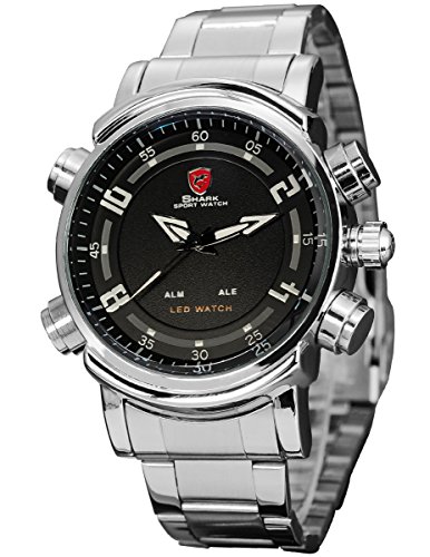 SHARK Montre Homme LED Quartz Sportive Bracelet Acier Inoxydable Etanche Neuf SH063