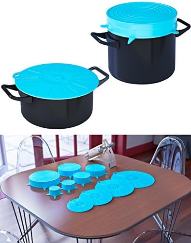 Mega Set Of 10 Silicone Lids: Bundle of 6 Stretch Lids &amp; 4 Suction Lids- Reusable Super Flexible Covers For All Bowls, Pots, Pans &amp; More-Dishwasher &amp; Microwave Safe-FREE BONUS: Silicone Funnel