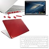 Skque Red Crystal Plastic Hard Case + Clear Display Screen Protector Guard + Clear Soft Silicone Keyboard Skin Cover + Port Anti-dust Plug Cover for Apple MacBook Pro 13.3" with Retina display