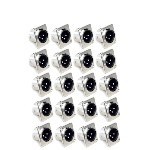 GLS Audio XLR Male Jack 3 Pin - Panel Mount Jacks D Series Size XLR-M - 20 PACK