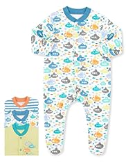 3 Pack Pure Cotton Boat Print All-In-Ones
