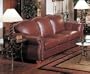 Cognac Finish 100% Real Italian Leather Sofa Couch with Nail Head Trim