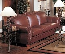Cognac Finish 100% Real Italian Leather Sofa Couch with Nail Head Trim