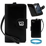 Black Executive Melrose Leather Wallet Carrying Case for Apple iPod Touch 4G 4th Generation + SumacLife TM Wisdom Courage Wirstband