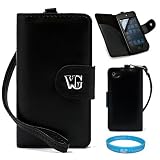 Black Executive Melrose Leather Wallet Carrying Case for Apple iPod Touch 4G 4th Generation + SumacLife TM Wisdom Courage Wirstband