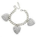 Fashion Link Bracelet ; 8"L; Silver Metal; Silver Faceted Beaded Heart Charms; Lobster Clasp Closure;