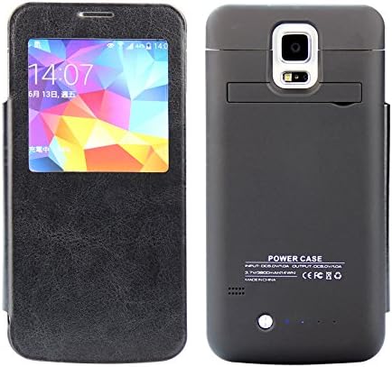 Stylish 3800mAh Battery Charger Case Power Case for Samsung Galaxy S5 with External Rechargeable Battery, Built-in Kickstand and Retail Packaging (Black with View Cover)