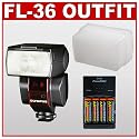 Olympus FL-36 Electronic Flash + Sto-Fen Omni-Bounce Diffuser + NiMH Rapid Charger + Rechargeable Batteries - for Olympus Evolt E300 E330 E410 E500 & E510