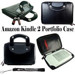 Kroo Kindle 2 synthetic Leather Office Cover Case (Fits 6" Display, 2nd Generation Kindle Only) + Includes a 4-inch Ebigvalue (TM) Determination Hand Strap