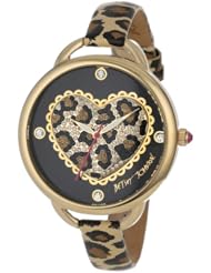 Betsey Johnson Womens BJ00067-14 Analog Leopard Pattern Heart Dial Watch