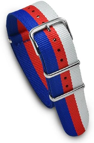 22mm Premium Nylon Military Watchband Watch Strap Red White and Blue