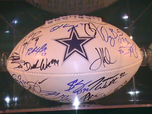 2011 Dallas Cowboys Team Signed Autographed Full Size Football Tony Romo Miles Austin Dez Bryant Coa + Hologram w/ Football Holder