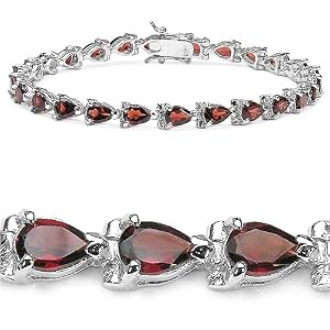 Classic 10.55 Carat Genuine Garnet Pears Sterling Silver Bracelet by