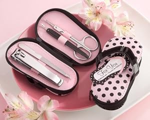 Pink Polka Flip Flop Five Piece Pedicure Set with Matching Tag - 48