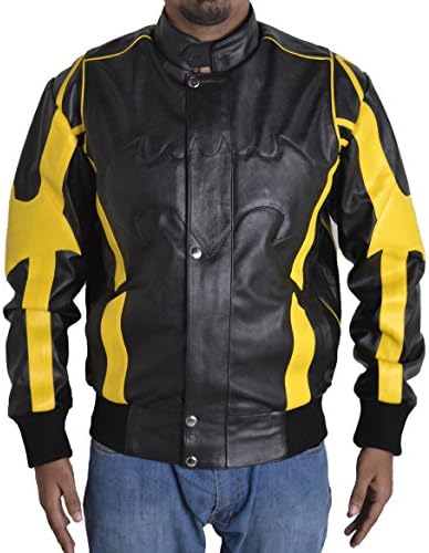 TOFFHUB Men's Batman Motorcycle Faux Leather Jacket (SMALL) Black &amp; Yellow