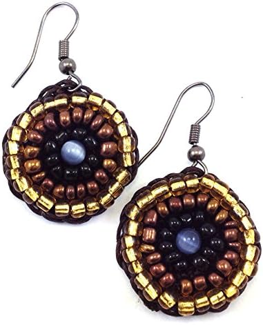 Circle Cat's Eye Beads Stone Dangle Earrings Handmade Beaded Jewelry From Thailand