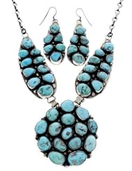 Navajo Silver Turquoise Old Pawn Style Link Necklace Set MW69349