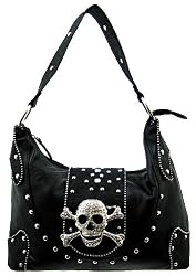 Black Western Rhinestone Skull Buckle Handbag Purse