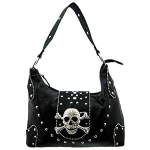 Black Western Rhinestone Skull Buckle Handbag Purse