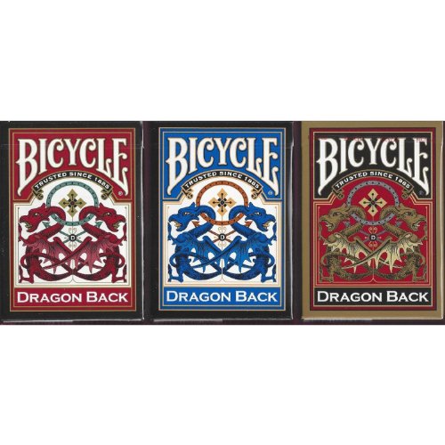 Bicycle Dragon Back Playing Cards 3 Deck Set 1 Gold, 1 Blue & 1 Red Deck On Sale
