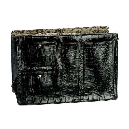 Large Black Croco Portable Bag Insert Divider Purse Organizer with Flower Print Linning