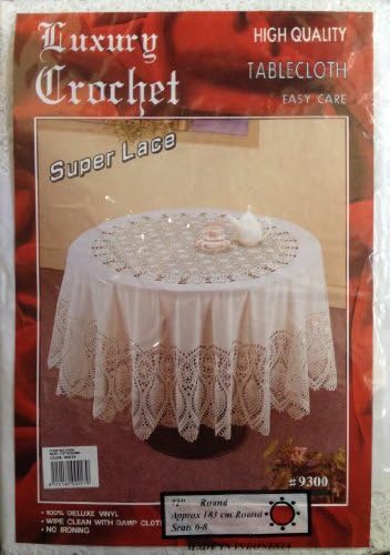 Luxury Crochet Vinyl Super Lace Tablecloth - 72" Round (white)