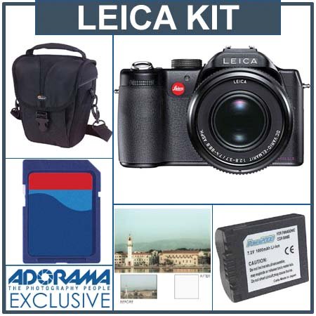 Leica V-Lux 1 Compact 10mp Digital Camera Kit, with 2 GB SD Memory Card, Spare CGA-S006A Lithium-Ion Battery, Lowepro Holster-Style Case, Tiffen 55mm UV (Ultra Violet) Glass Filter