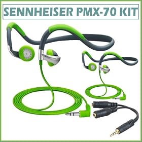 Sennheiser PMX-70 Sport Line Stereo Neckband Headphones 2-Pack w/ Splitter Adapter