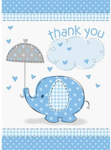 Unique Baby Shower Thank You Notes - Blue Umbrellaphant by Thank You Notes