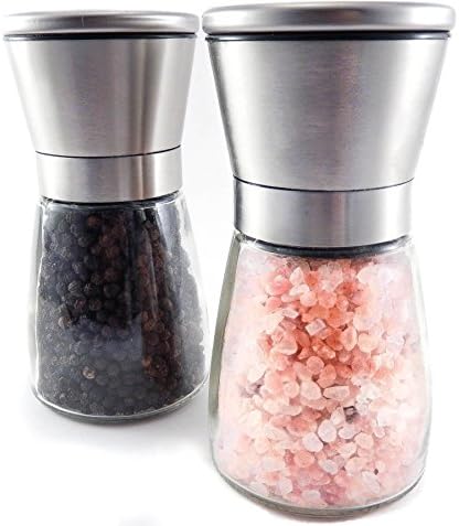 Kitchen Kiq: Salt and Pepper Mill Set - Stainless Steel and Glass Body with Adjustable Ceramic Grinders