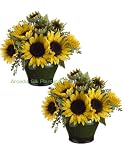 TWO Pre-potted 15" Sunflower/meadow Grass in Ceramic Vase Yellow
