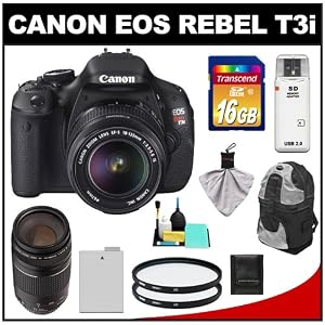Canon EOS Rebel T3i 18.0 MP Digital SLR Camera Body & EF-S 18-135mm IS Lens with 75-300mm III Lens + 16GB Card + Battery + Case + (2) Filters + Cleaning Kit: Camera & Photo
