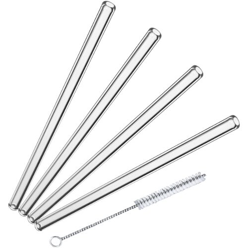 Glass Dharma Simple Elegance 4 Glass Drinking Straws with Brush, 7mm x 6.25 Inch
