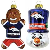 NFL Denver Broncos Blown Glass Gingerbread Man & Top Hat Snowman Ornament 2-Pack