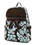 Medium Belvah Damask Quilted Backpack Purse - Chocolate Brown, Blue (11 x 13 x 5)