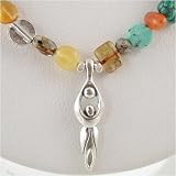 Sterling Silver, Turquoise and Amber Bead Necklace with Lunar Goddess, #9018