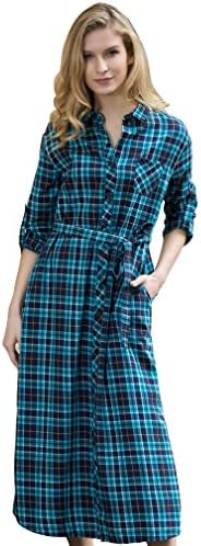 Veri Gude British Style Fashion Plaid Shirtdress (L, Blue)