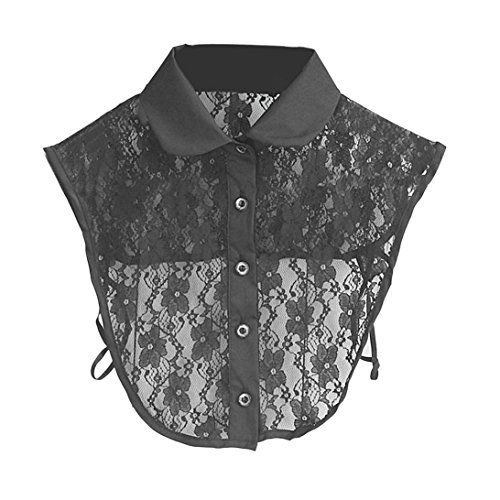 Sunward Women Girls Vintage Lace Half Shirt Round Collar Detachable Blouse Tie (Black)