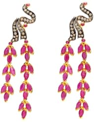 18kt Yellow Gold Dangle Diamond Pave Earrings Party Jewelry