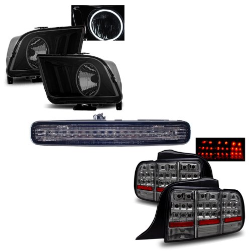 05-09 Ford Mustang Smoke CCFL Halo Headlights + LED 3RD Brake Light + LED Tail Lights Combo