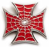 RED MALTESE CROSS Belt Buckle Spiderweb Biker Punk