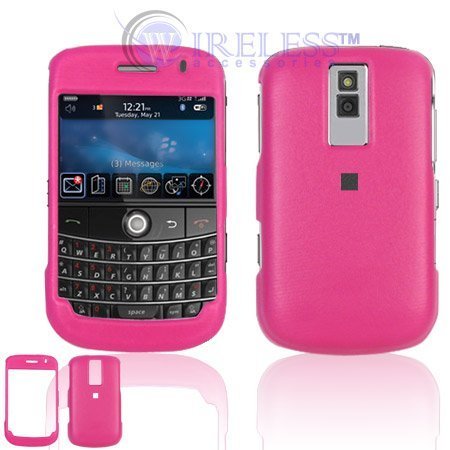 Hot Pink Leather Snap-On Cover Hard Case Cell Phone Protector for BlackBerry Bold 9000 [Beyond Cell Packaging]