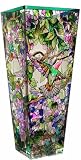 Amia 10-Inch Tall Hand-Painted Glass Vase Featuring Hummingbirds and Wisterias