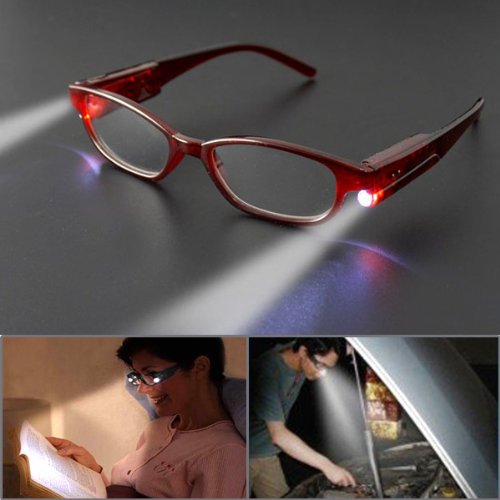 Night Book Reading Bright LED Lighted Up Reader Glasses +1.50 Touch Switch Auburn Full Frame + Case Brand New at Amazon.com