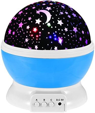 Homeofwonderland Baby Night Light Moon Star Projector 360 Degree Rotation (Star Moon Sky Projector ,3 Model Light, USB Battery Powered) Romantic Home Decoration Lamp Great Gift for Christmas Children (Light Bliue)