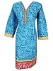 Indian Tunic Women's 3/4th Sleeve Blue Cotton Printed Kurta Dress Caftan Large