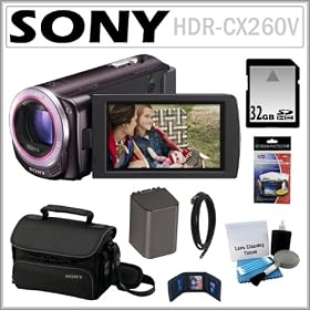 Sony HDR-CX260V 16GB HD Handycam Camcorder with 8.9MP and 30x Optical Zoom in Brown + 32GB SDHC + Sony Case + Replacement Battery Pack + Mini HDMI Cable + Accessory Kit