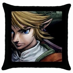 Throw Pillow Case Black of Legend of Zelda Portrait (Adventure of Link, Link to the Past, Link's Awakening, Ocarina of Time, Majora's Mask, Four Swords, Wind Waker, Minish Cap, Twilight Princess, Phantom Hourglass, Spirit Tracks)